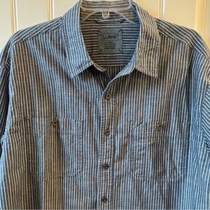 L.L. Bean Blue and White Striped Long Sleeve Shirt Large Tall